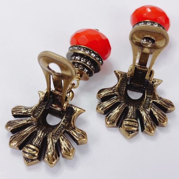 Signed Heidi Daus Red Deco Swarovski Crystal Clip On Earrings Dangle Drop VTG - Picture 12 of 16